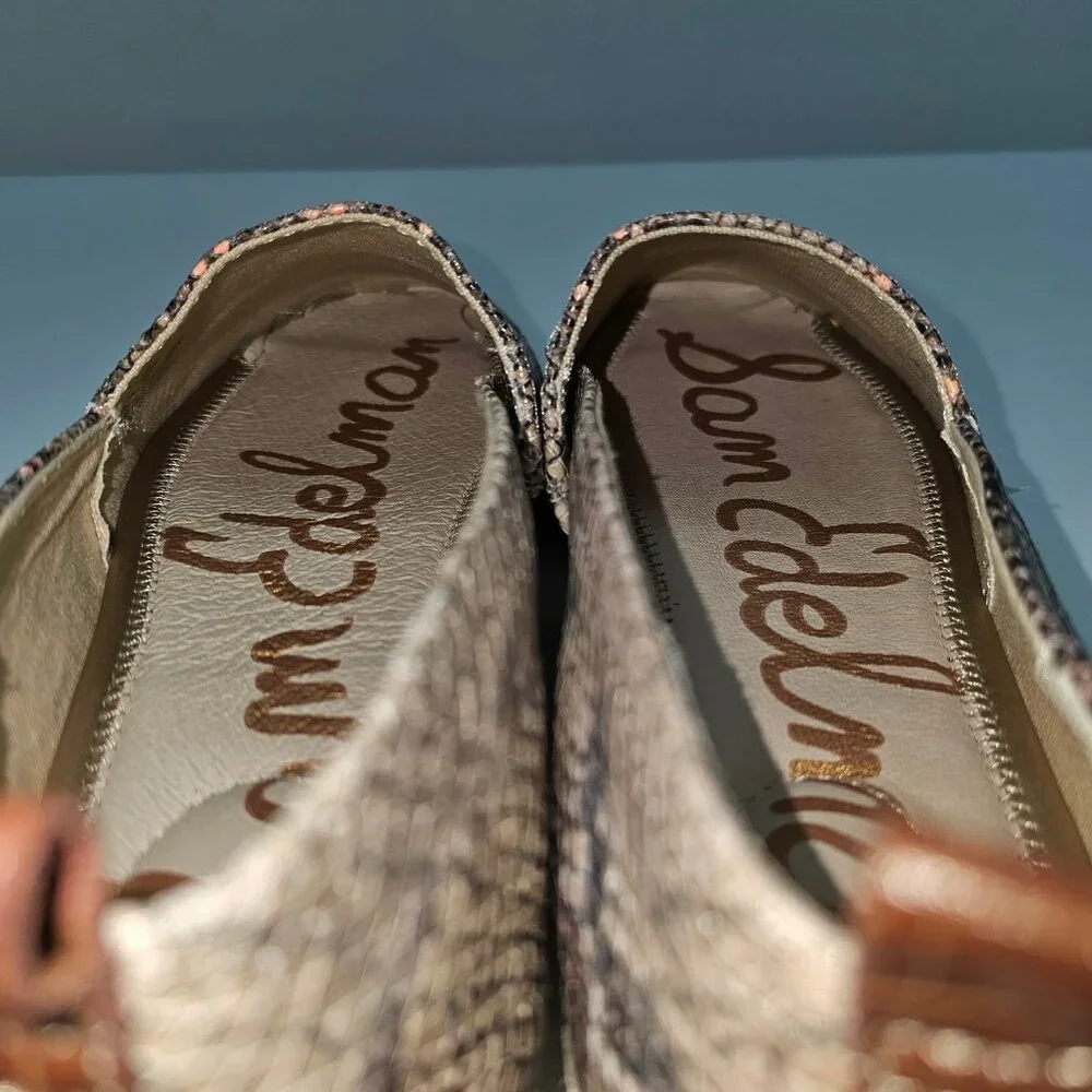 Sam Edelman Khloe Espadrille Flat Womens 8 Peach Snake Print Leather Slip On NEW